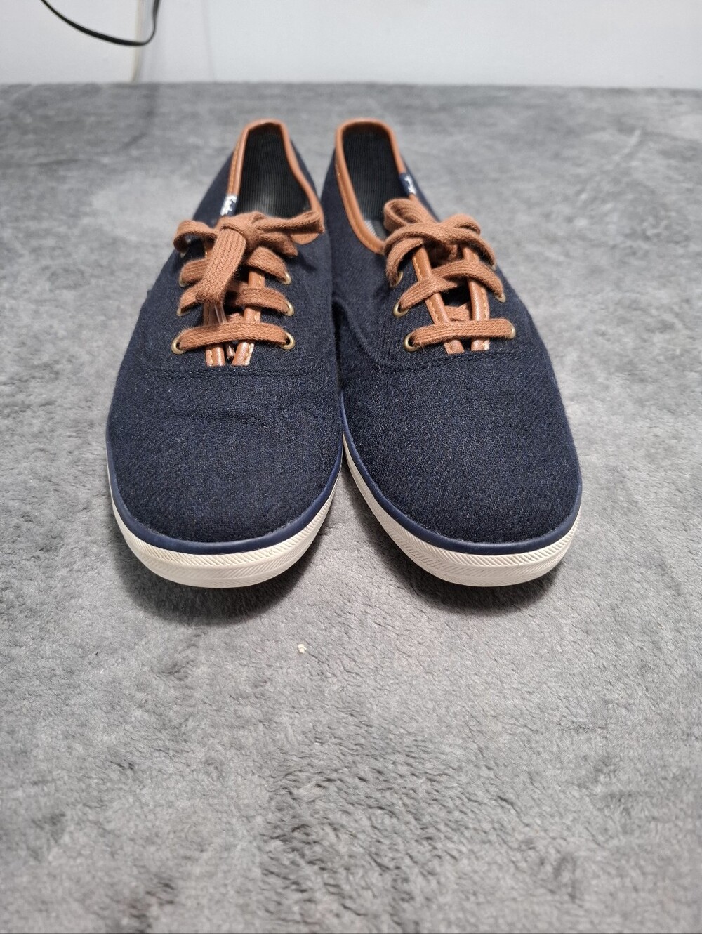 Keds Champion Canvas Shoes Size 9.5 Navy Blue Tan Wool Blend Low Top Sneakers - Picture 12 of 14